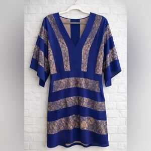 BCBG blue dress with lace and beige lining